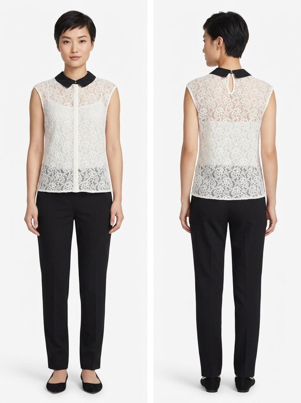 Express White Lace Peter Pan Collar Sleeveless Blouse Top Women Size L